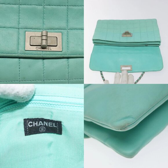 CHANEL Chain Choco Bar Shoulder Bag Lamb Skin Light Blue Silver CC Auth 126604 - Picture 15 of 15